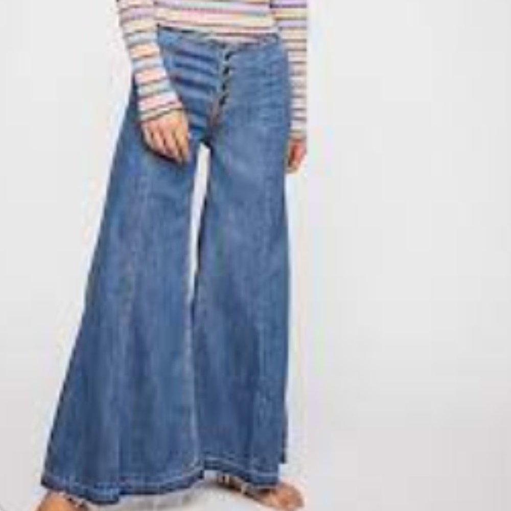 Free People Cotton Wide-Leg Button-Fly Jeans Size 31